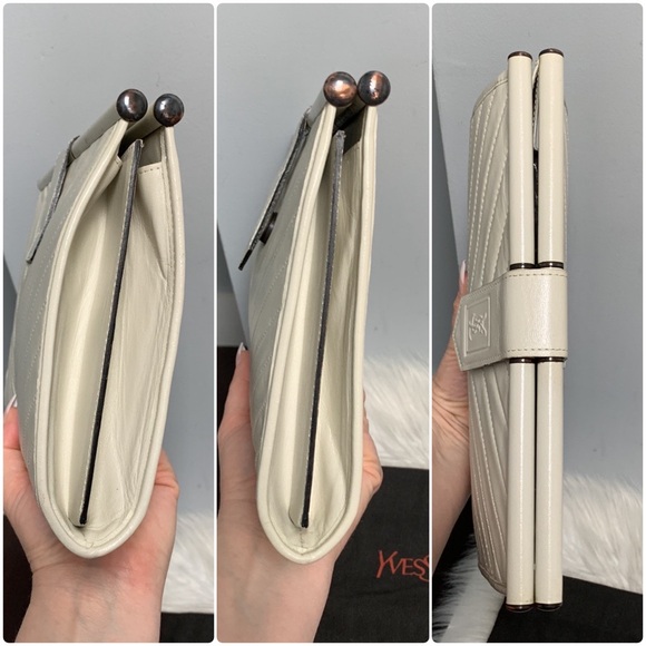 Authentic YSL white leather large clutch e dustbag - Picture 7 of 17